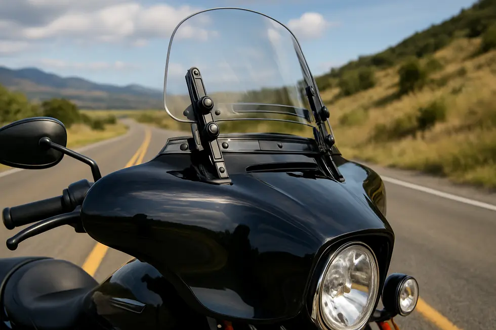 High-impact acrylic motorcycle windshield showcasing design precision and durable materials.
