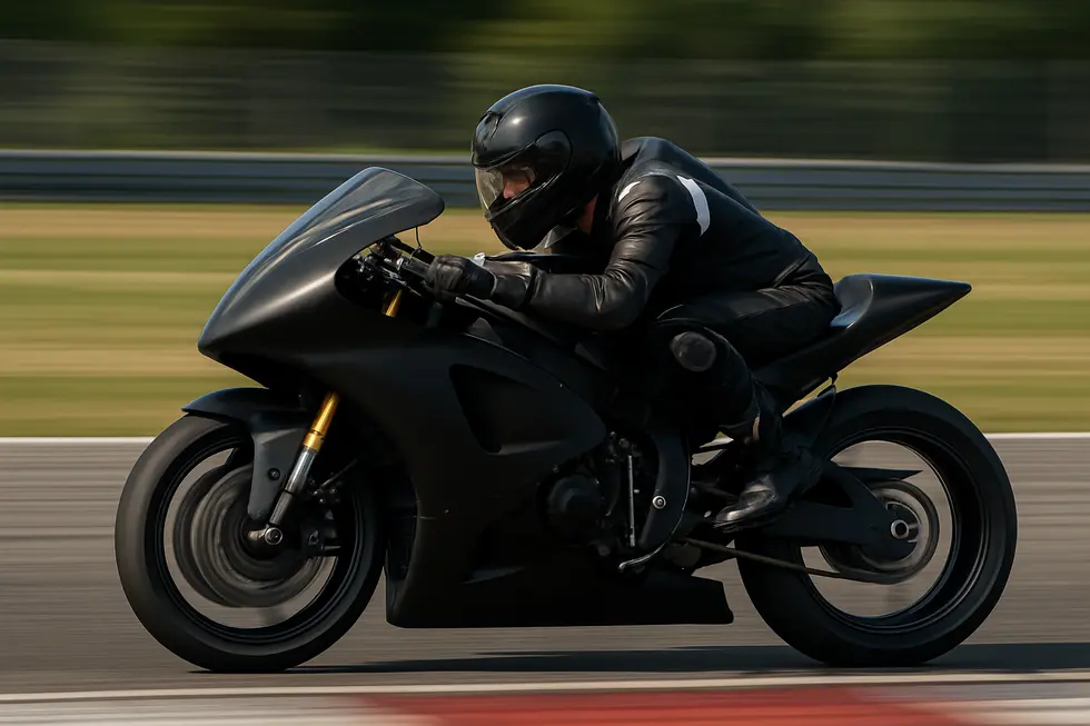 Diverse custom race fairings featuring unique finishes and personalized graphics on motorcycles in workshop.