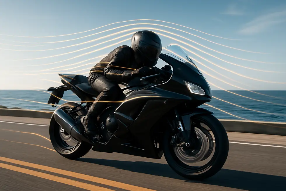 A motorcycle equipped with a full fairing illustrating aerodynamic design in motion.