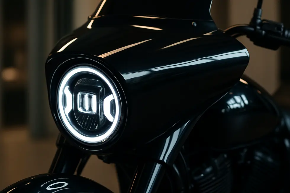 An aluminum headlight fairing with anodized finish that exemplifies superior design and durable material choice for motorcycles.