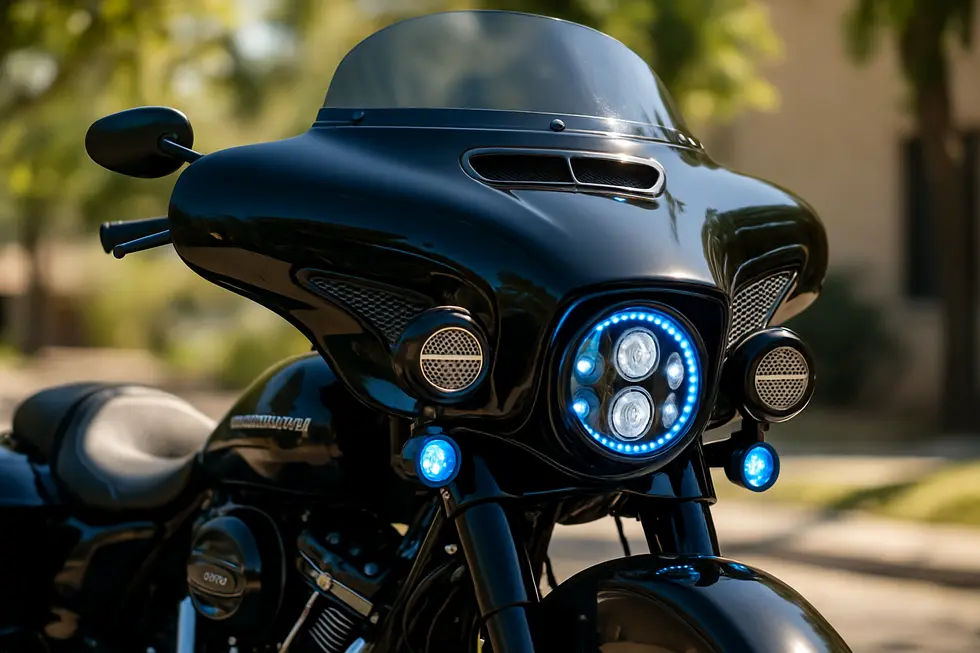 Detailed view of the durable ABS plastic inner shell combined with an opaque black Lucite outer shell, showcasing the craftsmanship behind batwing motorcycle fairings.