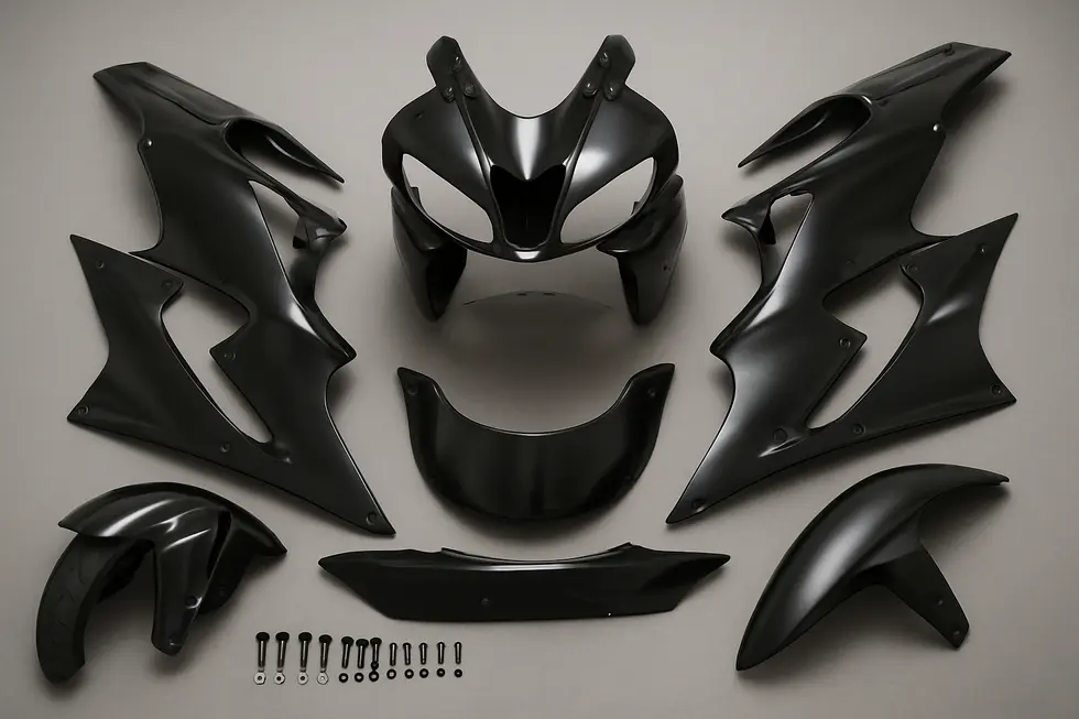 A sport bike outfitted with full fairing illustrating aerodynamic streamlining and rider protection in motion.