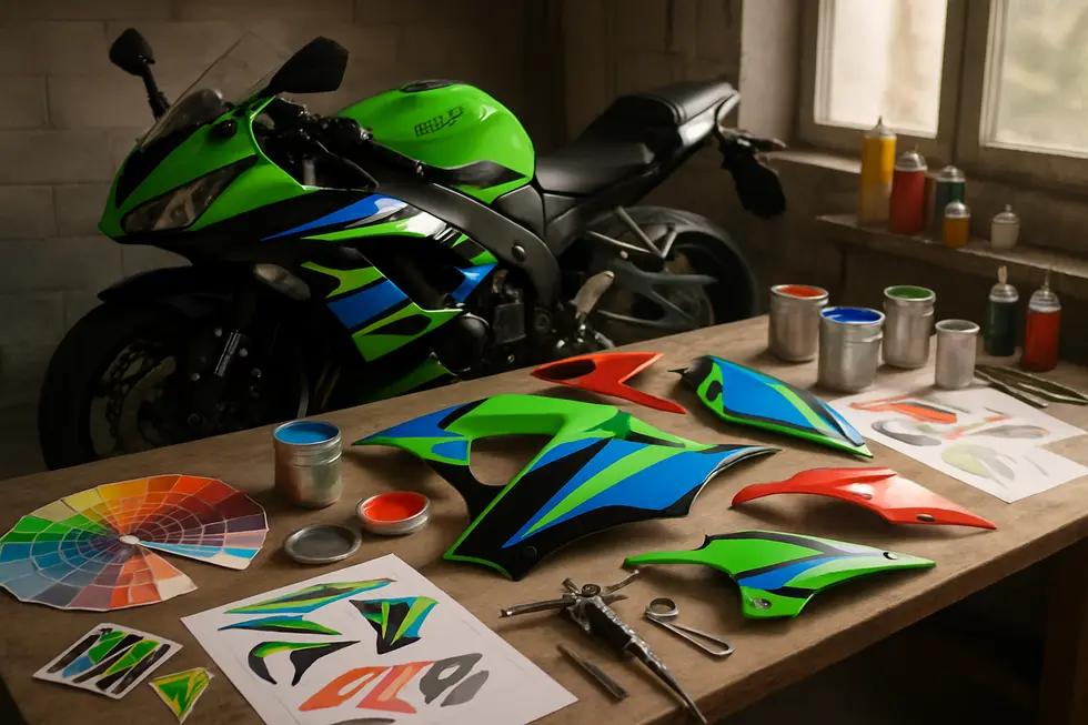 Side-by-side display comparing OEM and aftermarket Kawasaki fairings with emphasis on quality, durability, and fit.
