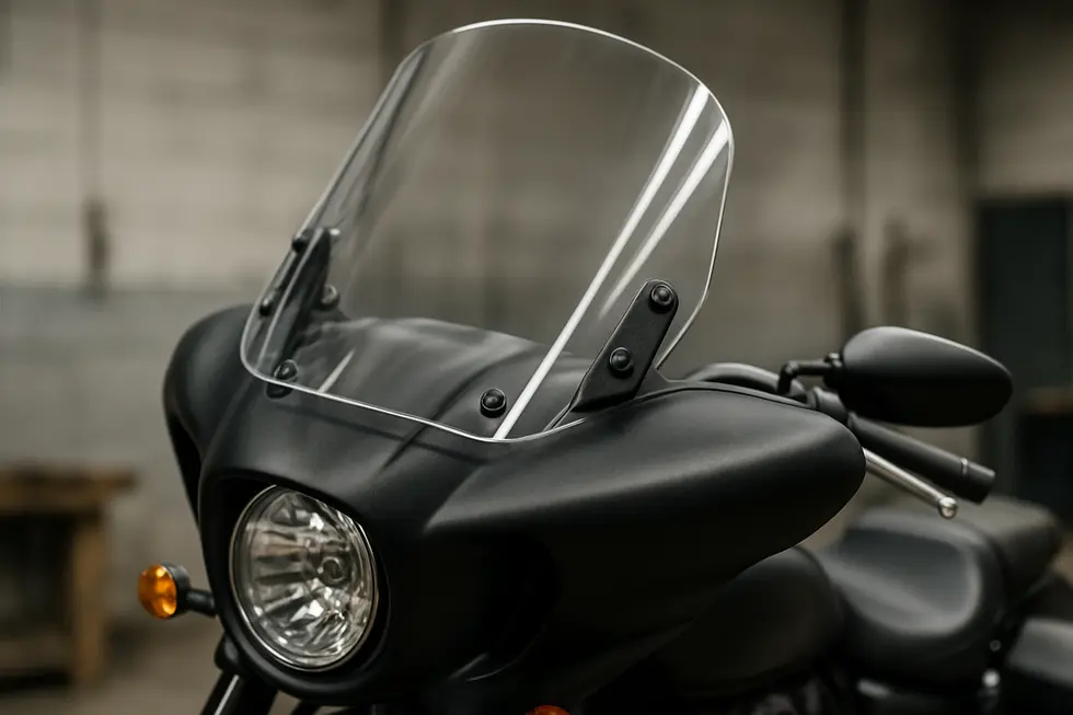 High-impact acrylic motorcycle windshield showcasing design precision and durable materials.