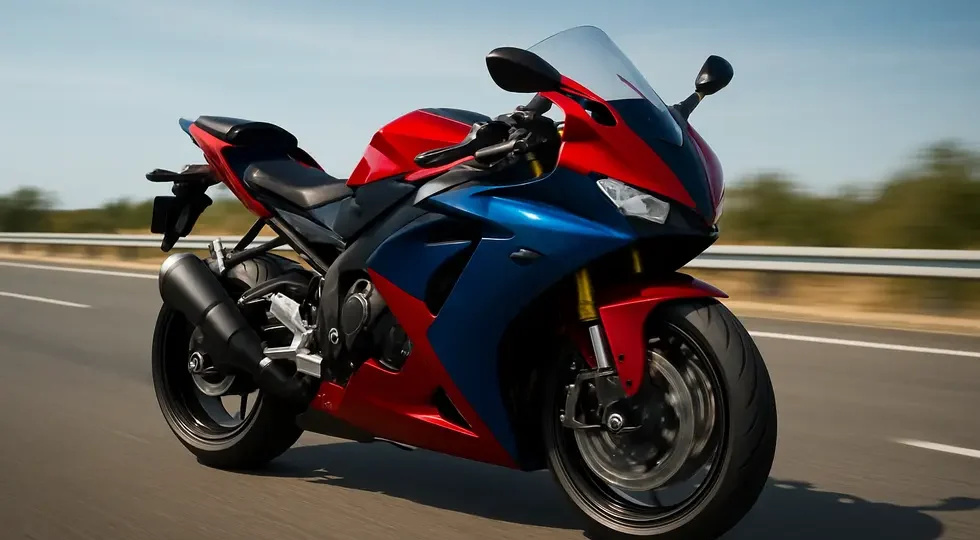 Sleek sport motorcycle with full fairing on an open highway showcasing aerodynamic design and rider protection.