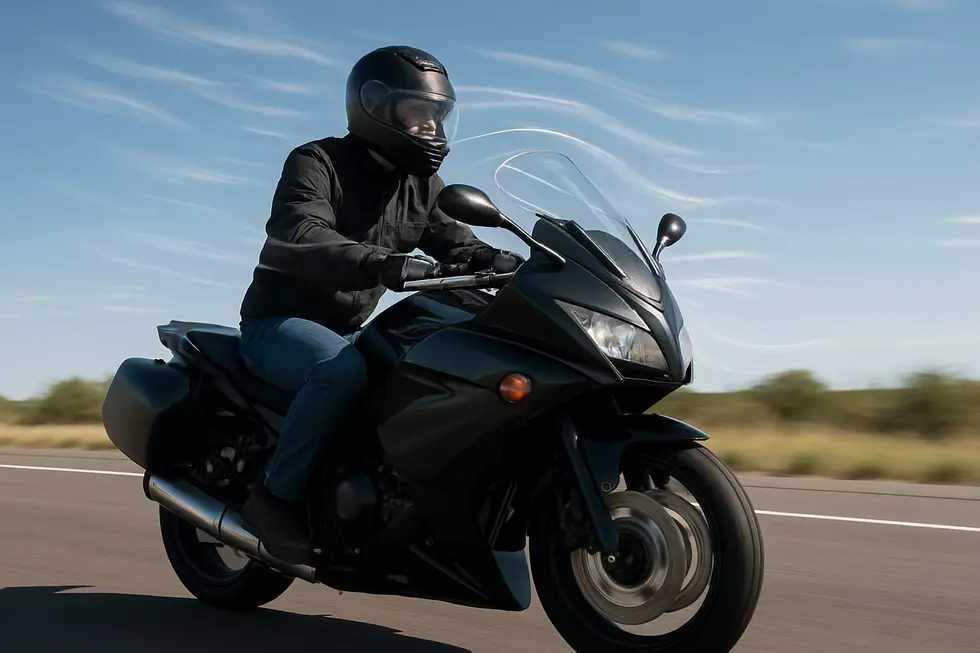 A motorcycle equipped with a full fairing illustrating aerodynamic design in motion.