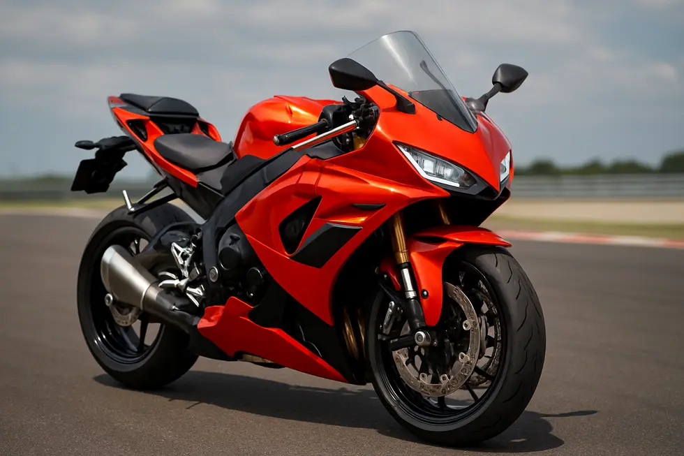 A sport motorcycle outfitted with a full fairing kit demonstrating aerodynamic design and aesthetic enhancement.