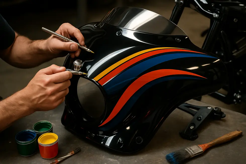 Harley Davidson Softail Low Rider S equipped with an aerodynamic Viking Maverick Gloss Black fairing showcasing innovative batwing design.