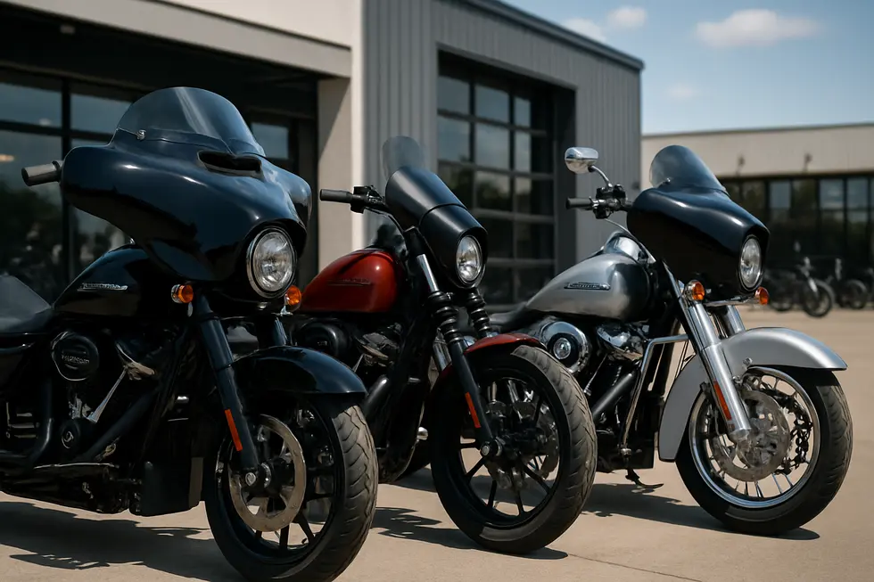 Various Harley motorcycles showcasing diverse fairing styles that balance aerodynamic efficiency and striking design.