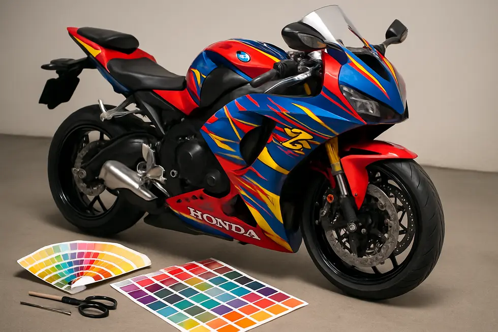 A broad selection of motorcycle fairings in ABS and fiberglass materials displayed for buyers.