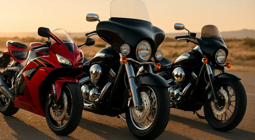 Honda motorcycles equipped with sportbike, cruiser batwing, and custom club-style fairings showcasing style and performance variety.