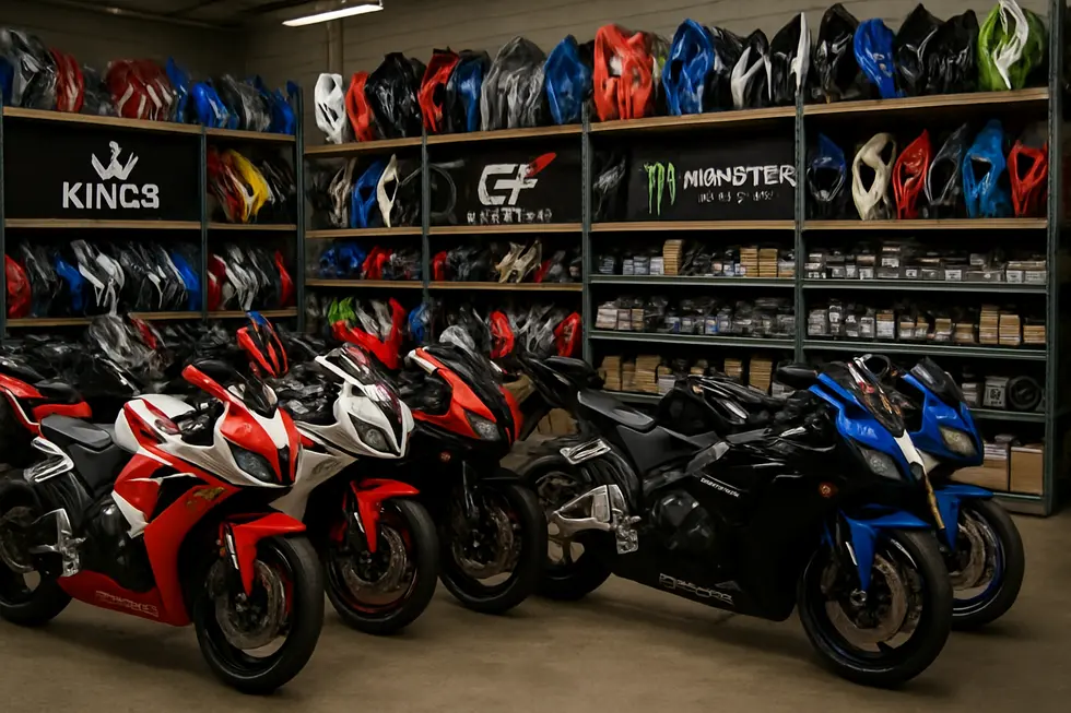 Precision injection molding process producing durable ABS plastic Honda motorcycle fairings.