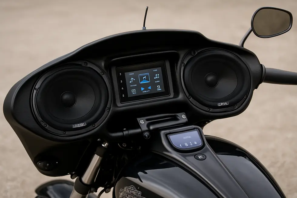 Detail view of Hoppe Industries’ precision-designed motorcycle fairing showcasing construction quality and fit for Harley-Davidson Road King models.