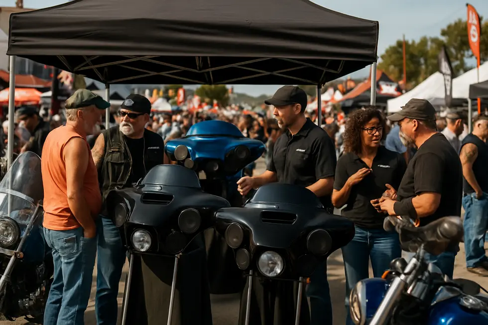 Detail view of Hoppe Industries’ precision-designed motorcycle fairing showcasing construction quality and fit for Harley-Davidson Road King models.