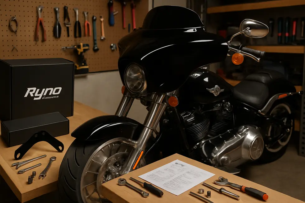 Bold red headlight fairing on a custom Harley-Davidson Fat Boy highlighting creative customization options.