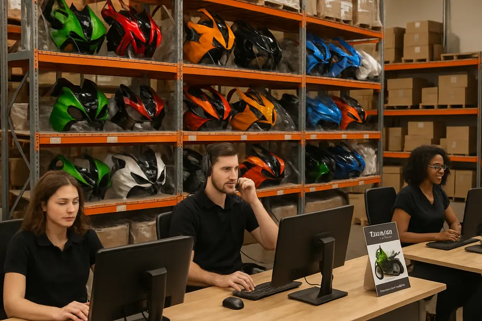 Various sport motorcycles featuring diverse Monster Energy-themed fairings exhibiting customization options and unique design arrangements.