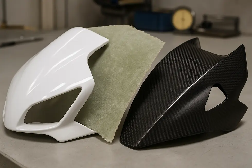 Comparison of ABS plastic, fiberglass, and carbon fiber materials reveals key quality attributes for cheap motorcycle fairings.