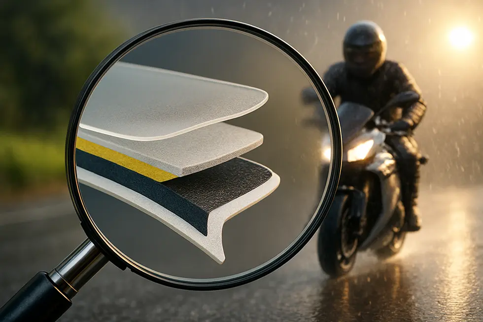 A technician applies a custom motorcycle fairing decal, showcasing precise surface preparation and alignment techniques.