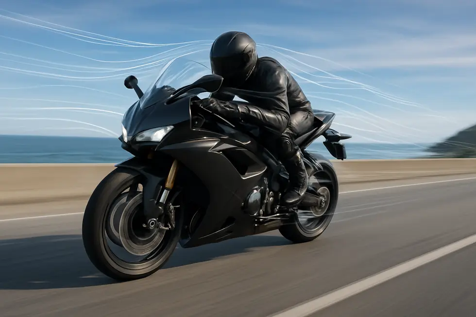 A sport motorcycle demonstrating aerodynamic efficiency with fairings designed to reduce drag and protect the rider.