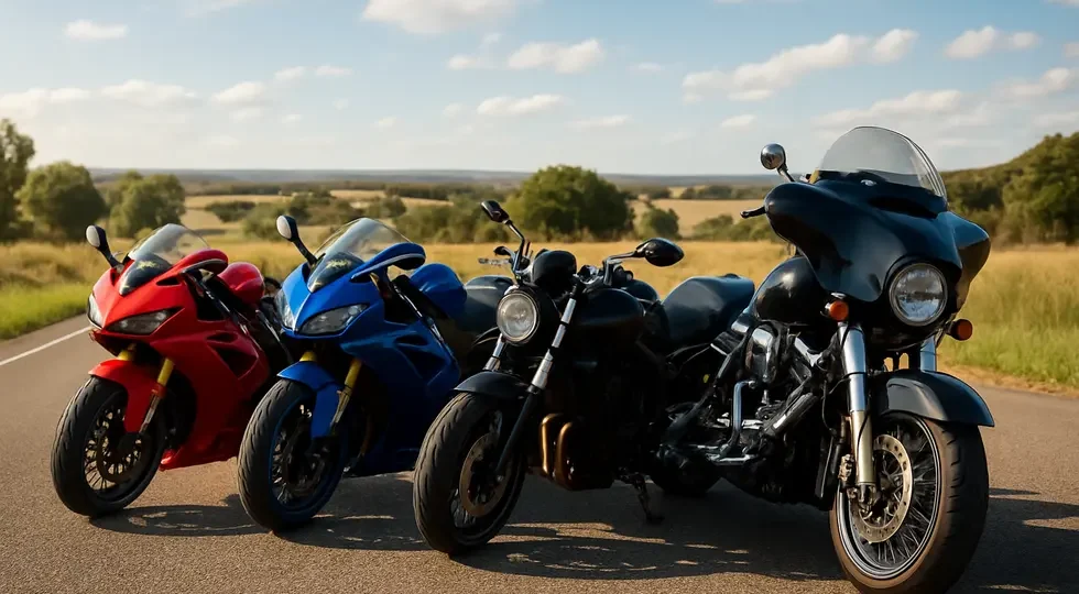 Various motorcycles showcasing distinct fairing designs and their aerodynamic and practical applications on an open road.