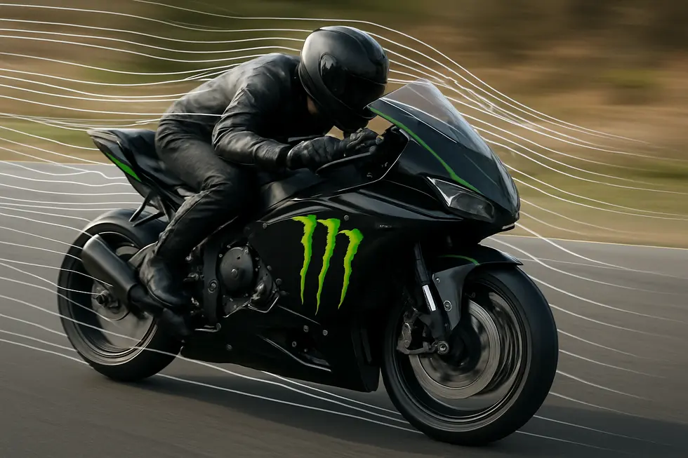 Various sport motorcycles featuring diverse Monster Energy-themed fairings exhibiting customization options and unique design arrangements.