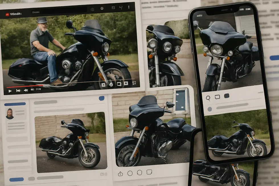 A detailed view of a cruiser motorcycle equipped with a Reckless Batwing fairing emphasizing its aerodynamic shape and built-in functional elements.