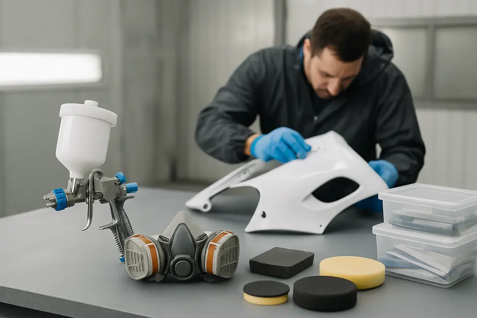 Meticulous sanding and applying adhesion promoters create a perfect base for painting motorcycle fairings.