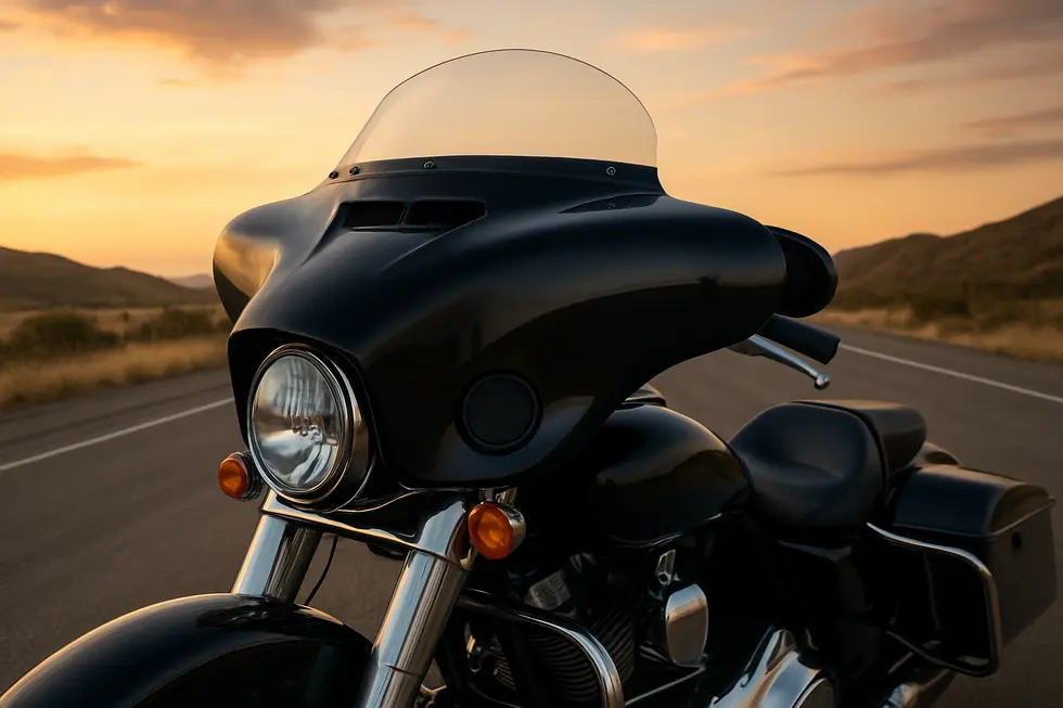 Tsukayu batwing fairing featuring speaker mounts and aerodynamically refined design on a touring motorcycle.