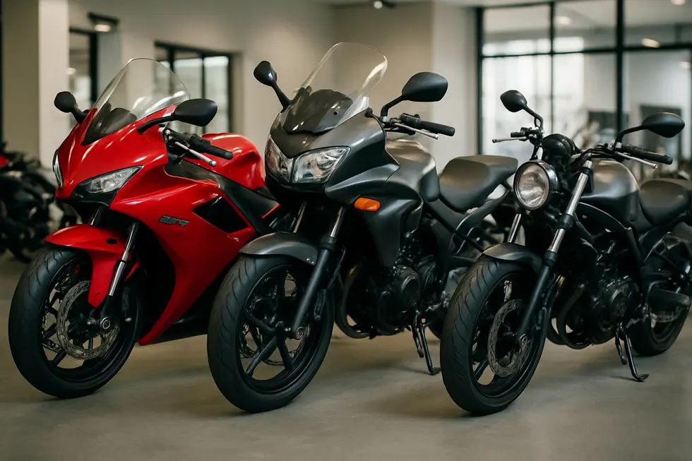Comparison of motorcycles featuring full, half, and no fairings to illustrate their distinct coverage and purposes.