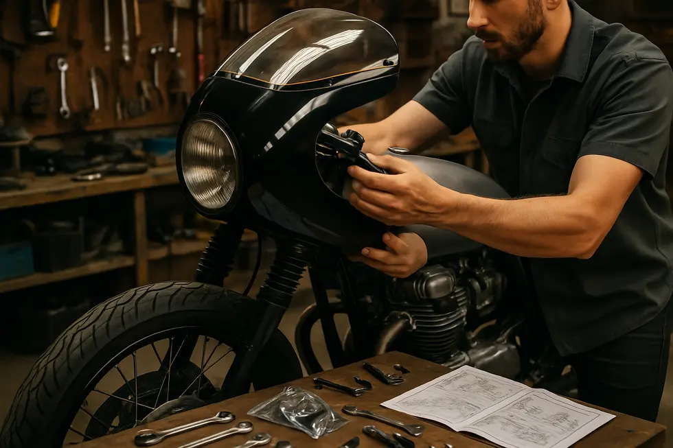 Various classic vintage motorcycle fairing styles showcased together, illustrating design variety and retro aesthetics.