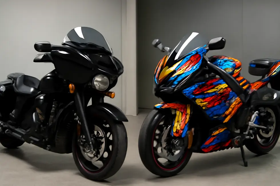 Visual comparison of motorcycle fairing types and materials used in manufacturing and retail.