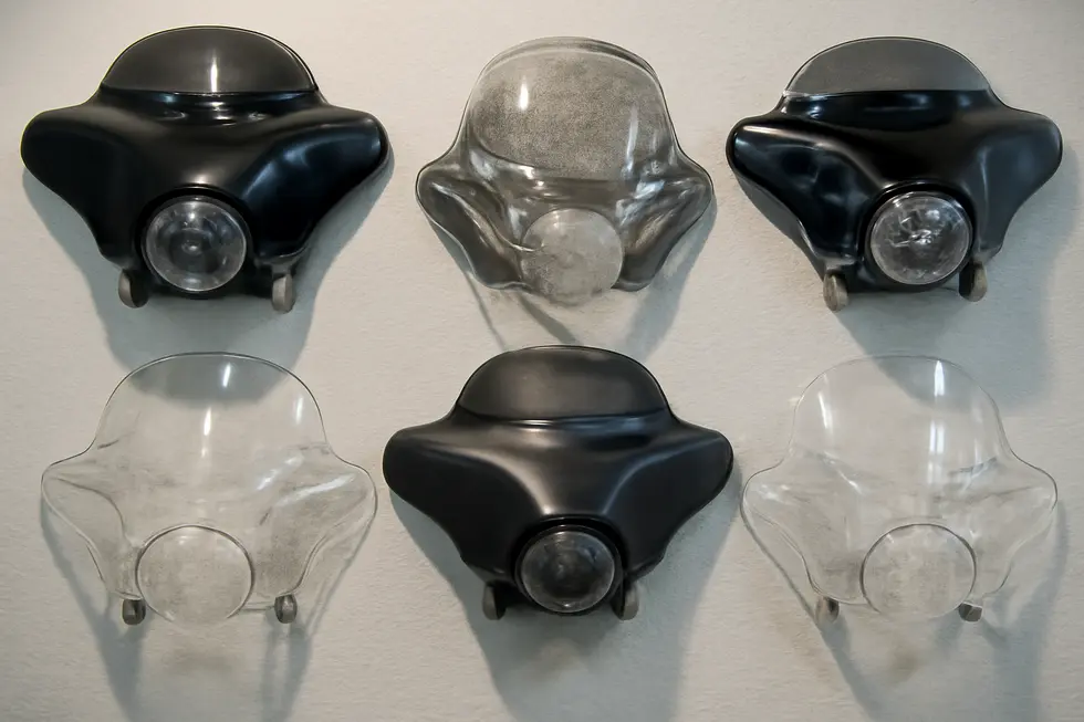 Various batwing fairings from leading aftermarket manufacturers showcasing different material types and finishes.