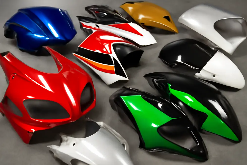 An assorted display of AliExpress motorcycle fairings illustrating diverse models and superior quality.