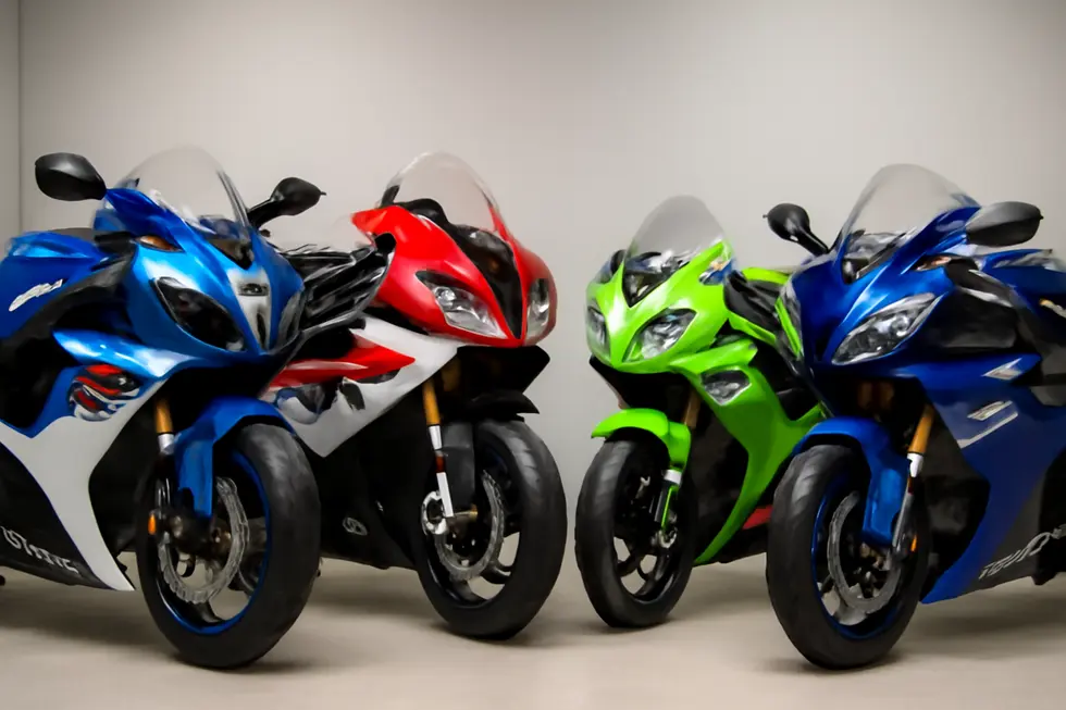 An assorted display of AliExpress motorcycle fairings illustrating diverse models and superior quality.