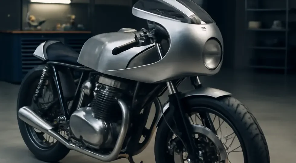 Premium aluminium motorcycle fairing installed on a café racer, showcasing expert craftsmanship and modern styling.