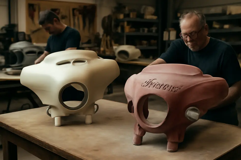Artisans crafting custom American made motorcycle fairings for Harley-Davidson and Indian motorcycles highlight the focus on quality and brand specificity.