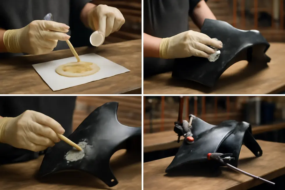 Varieties of two-part and specialized epoxy resins designed for bonding and repairing different motorcycle fairing materials.