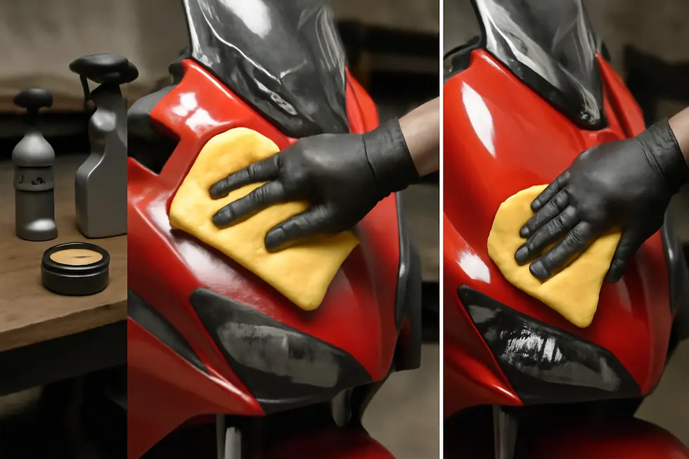 Different wax formulations tailored to motorcycle fairings materials ensure optimal protection and shine.