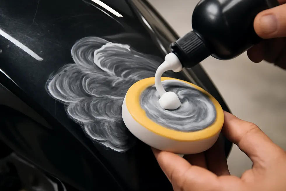 Careful cleaning of motorcycle fairings prepares surfaces for effective buffing and prevents contamination.