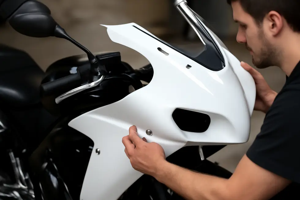 Key materials like fiberglass and ABS plastic selected for crafting durable motorcycle fairings.