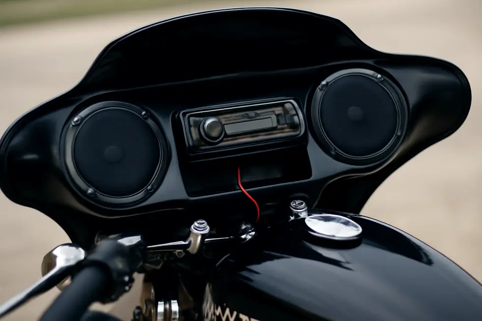 The sleek and functional design of a Reckless Dark Night Batwing fairing fitted on a Harley Road King.