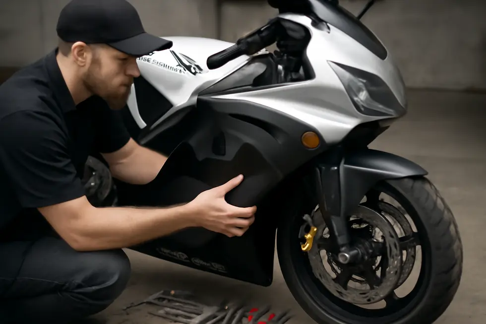 Close-up highlighting the ABS construction and the vibrant Batman & Joker design on a Honda CBR600 F4i fairing.