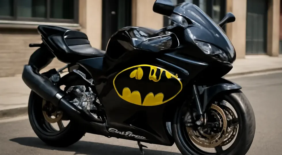 Photo-realistic image of a Honda CBR600 F4i sporting Batman-themed glossy fairings showcasing design and finish details.