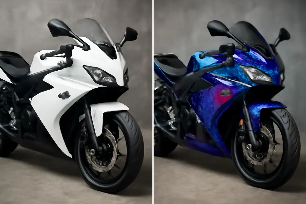 Detailed breakdown of vinyl wrap materials and pricing components for motorcycle fairing wraps.