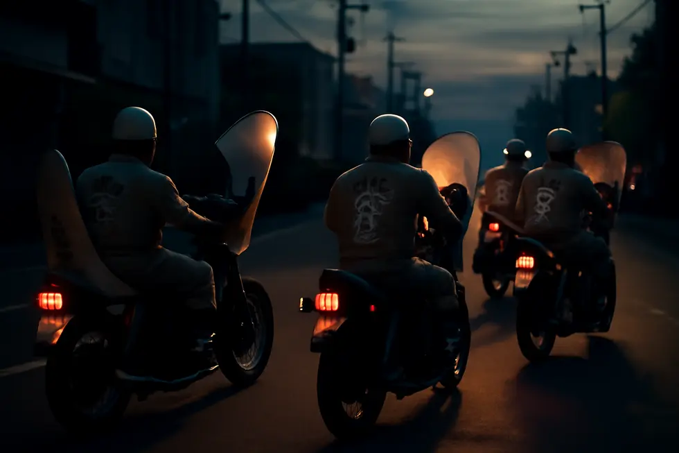 A Bosozoku motorcycle showcasing distinctive fairings with sharp angles, vivid colors, and exaggerated shapes defining the rebellious style.