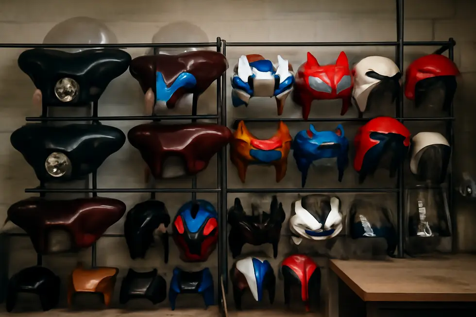 A salvage yard showcasing the sourcing of used motorcycle fairings from pre-owned and decommissioned bikes.