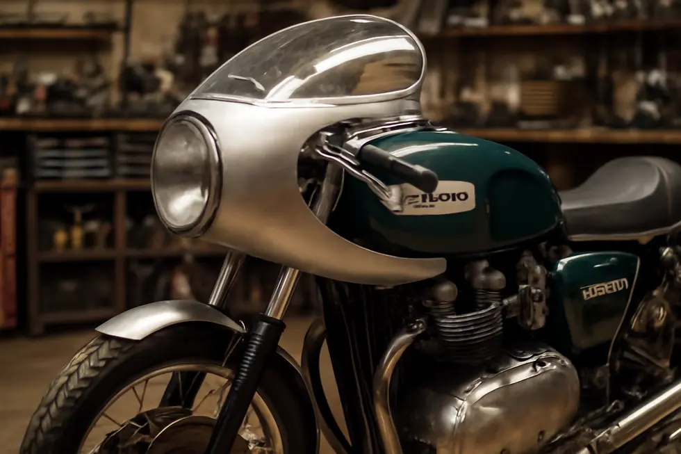 Technicians fitting authentic 1970s-style race fairings in a specialist UK workshop.