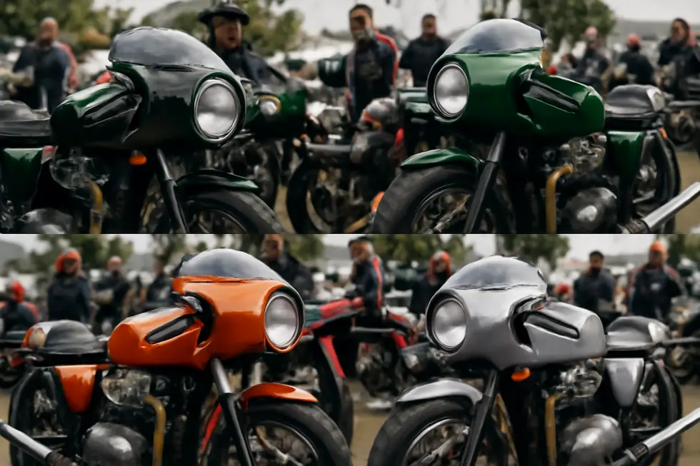A glossy black bullet fairing showcasing its aerodynamic design fitted on a cruiser motorcycle.