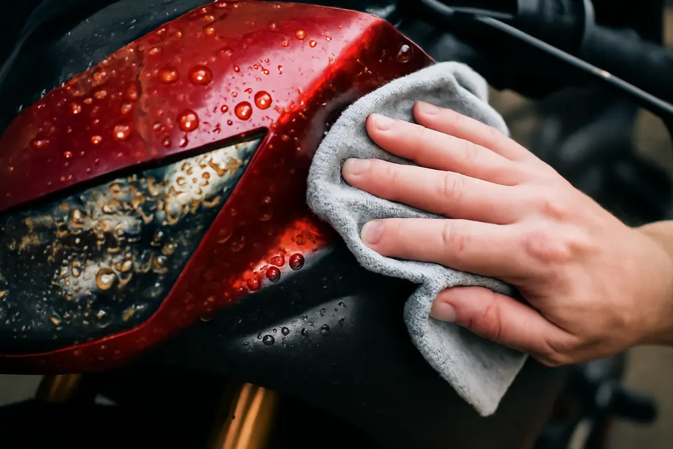 A motorcycle fairing showcasing a vibrant high-gloss finish that emphasizes durability and surface protection.