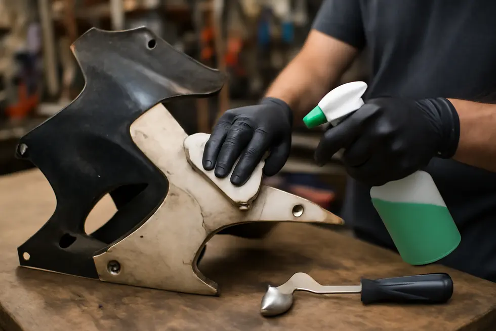 Thorough cleaning and reinforcement prepare motorcycle fairings for lasting repairs.